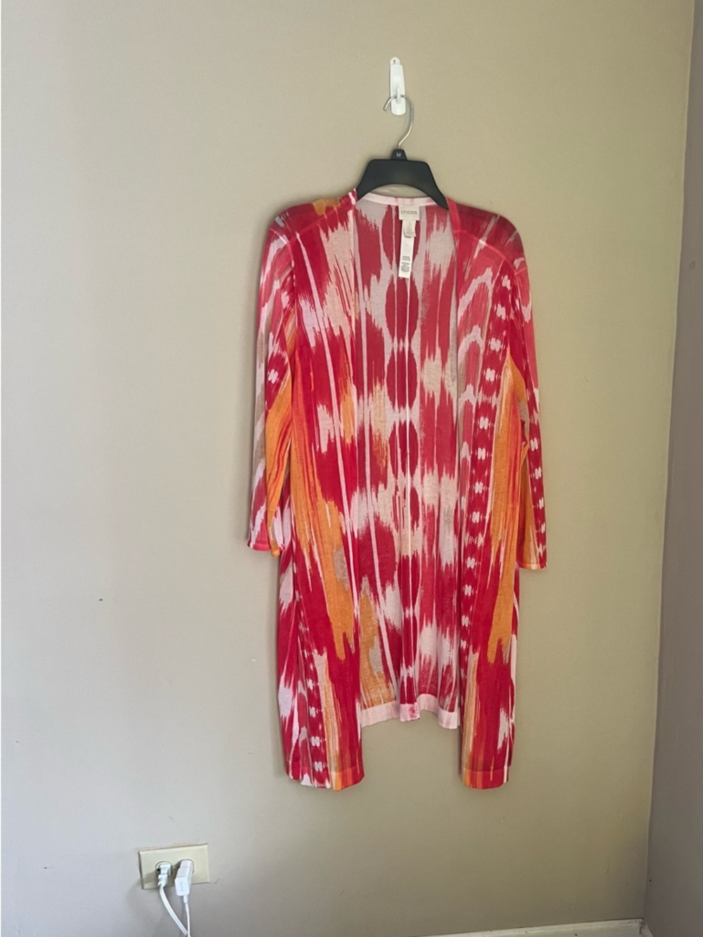 Chico's Pink Red Orange Patterned Open-Front Kimono Top